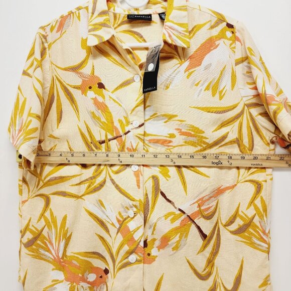 Rafaella Womens Short Sleeve Button-Down Shirt size M Linen-Blend Tropical Print - Picture 6 of 8